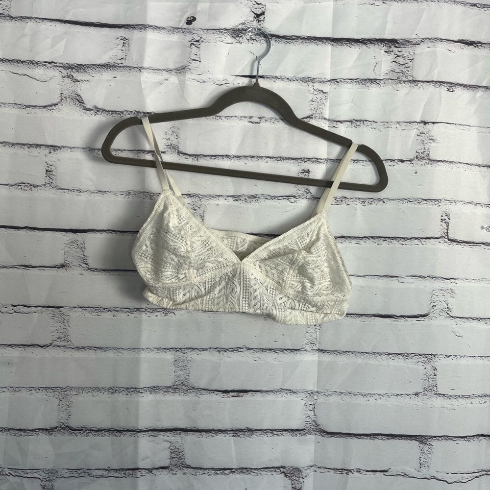 Aerie White Lace Bralette Wireless Women’s Large Soft Stretch Lined Crop Top Y2K